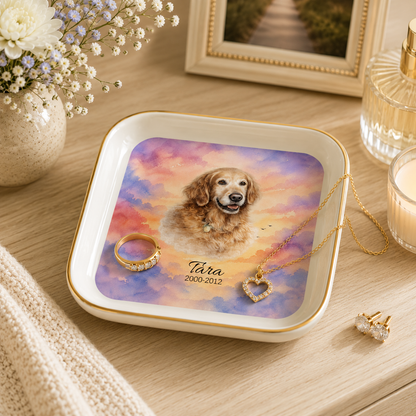 Personalized Pet Memorial Jewelry Dish, Custom Pet Photo Rainbow Bridge Remembrance Gift