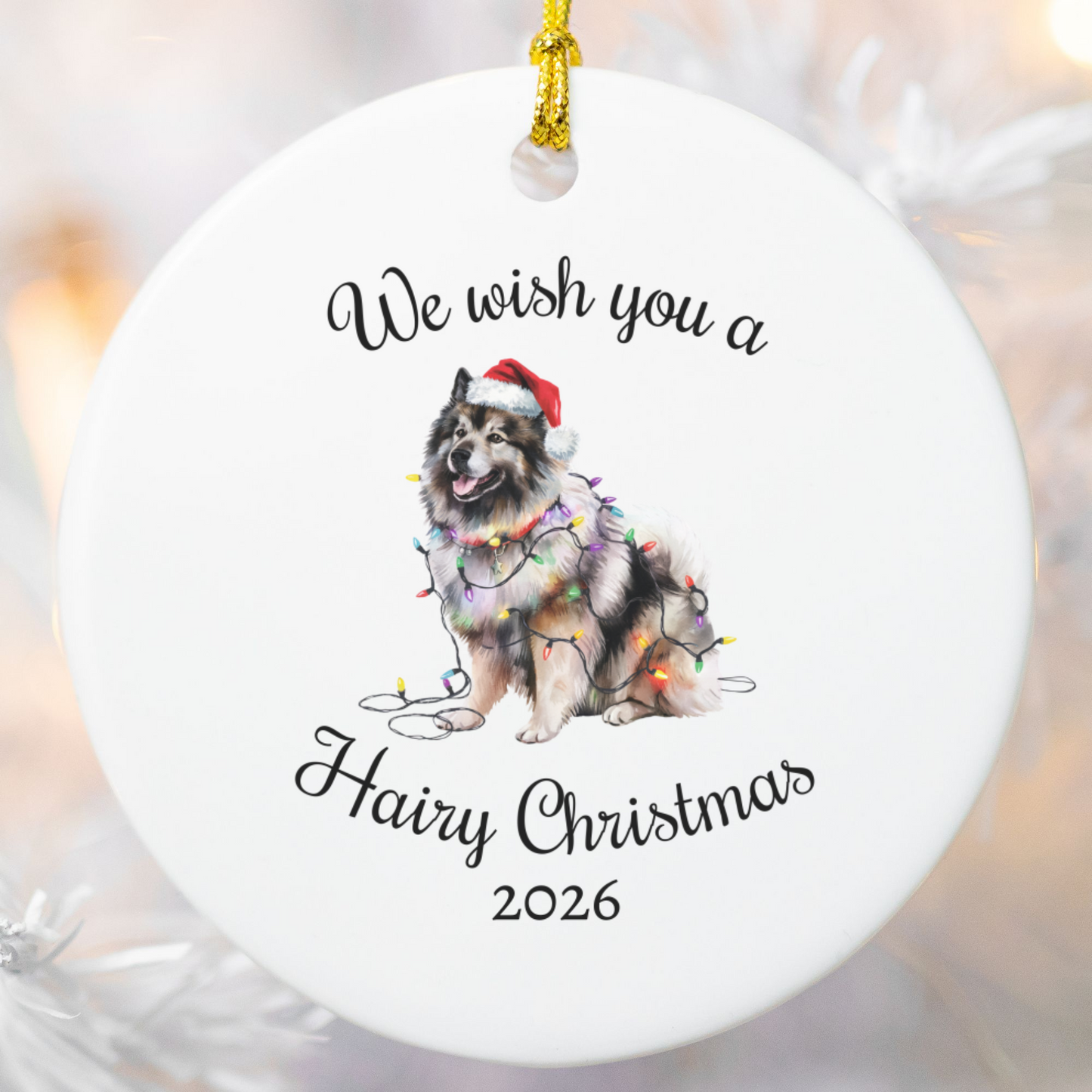 Christmas Keeshond Ornament, Christmas Lights Dog Keepsake