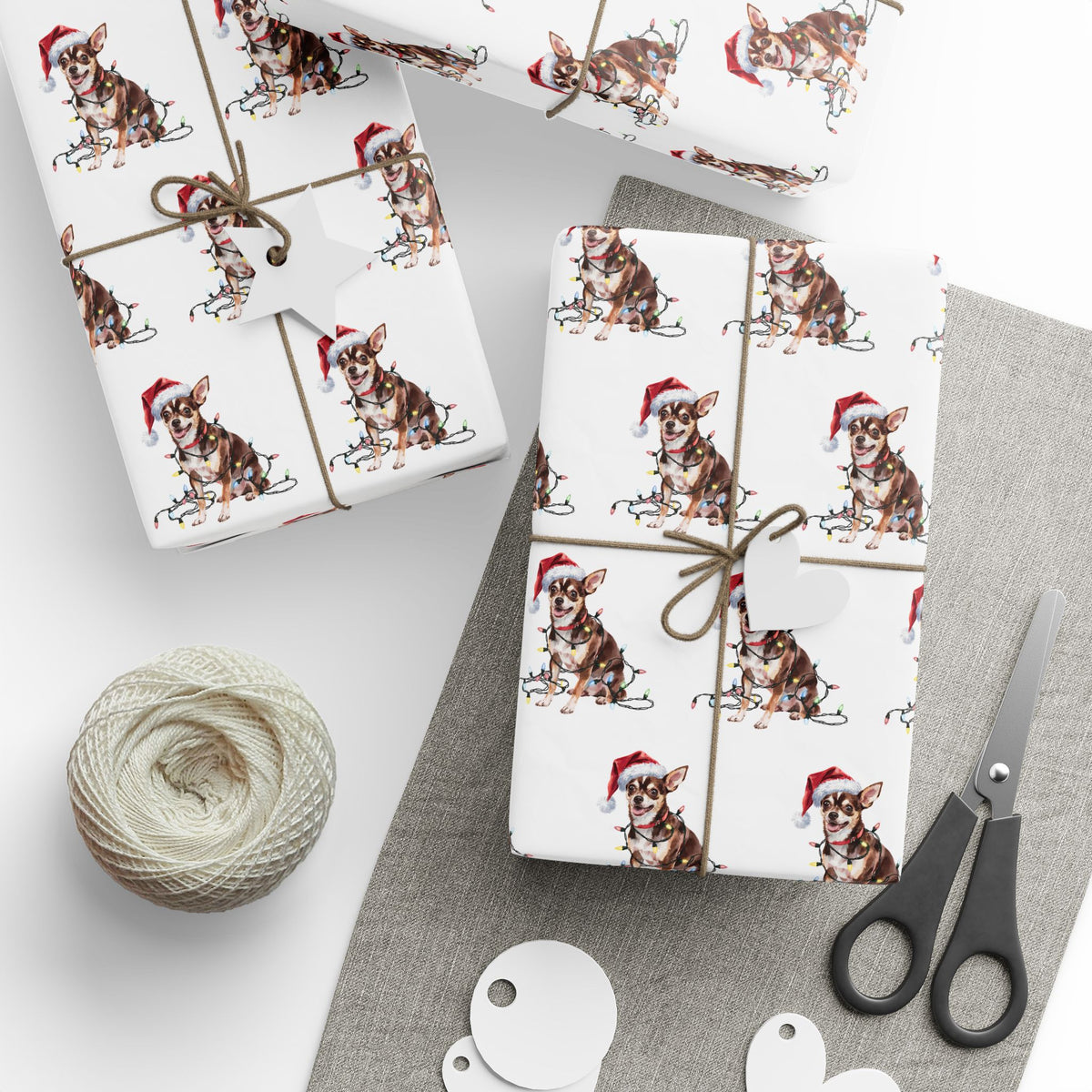 Black Chihuahua Christmas Lights Wrapping Paper