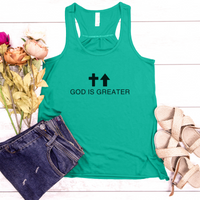 Load image into Gallery viewer, God Is Greater Shirt, Tank or Hoodie – Christian Apparel with Cross &amp; Arrow – Inspirational Faith-Based Gift for Women
