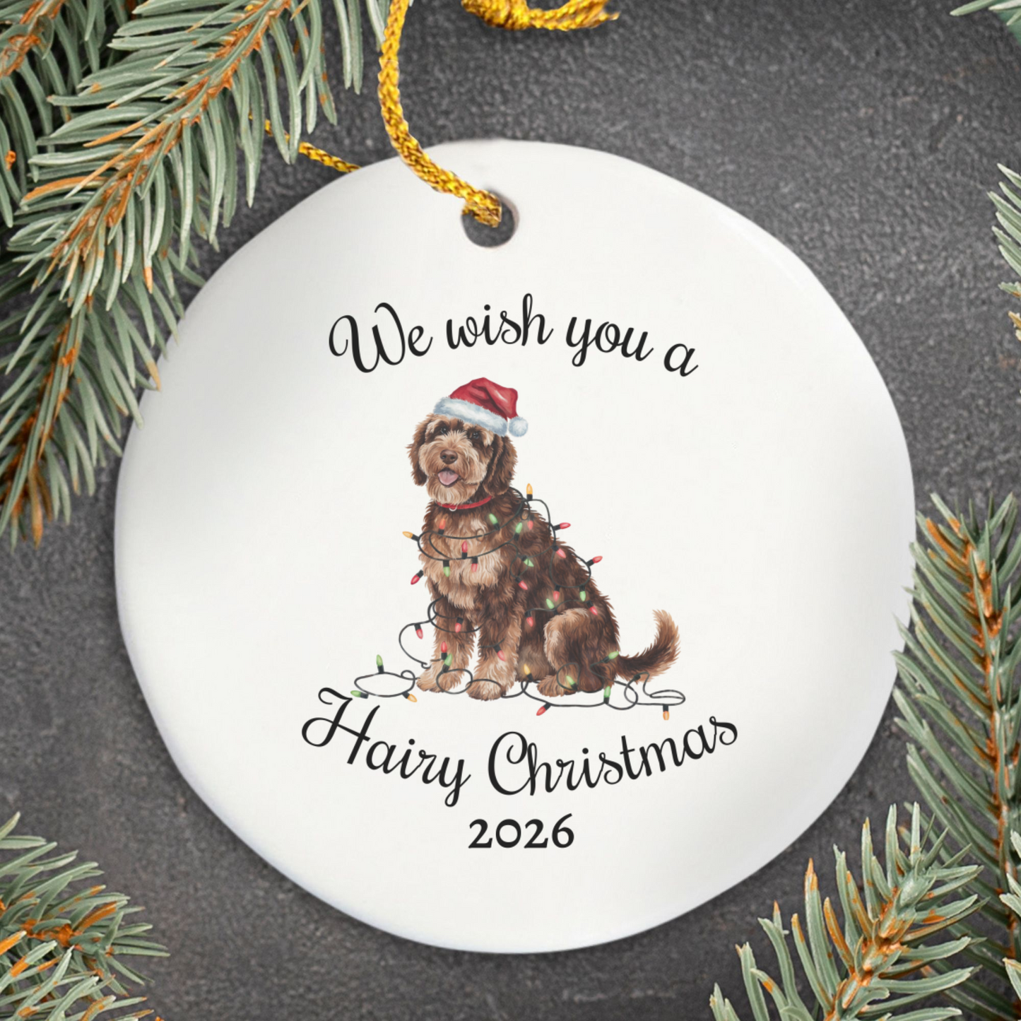Christmas Portuguese Water Dog Ornament, Christmas Lights Dog Keepsake