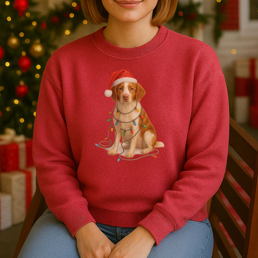 Brittany Spaniel Christmas Gift, Dog Lover Holiday Sweatshirt, Cozy Winter Apparel, Festive Puppy Design, Santa Hat Sweater