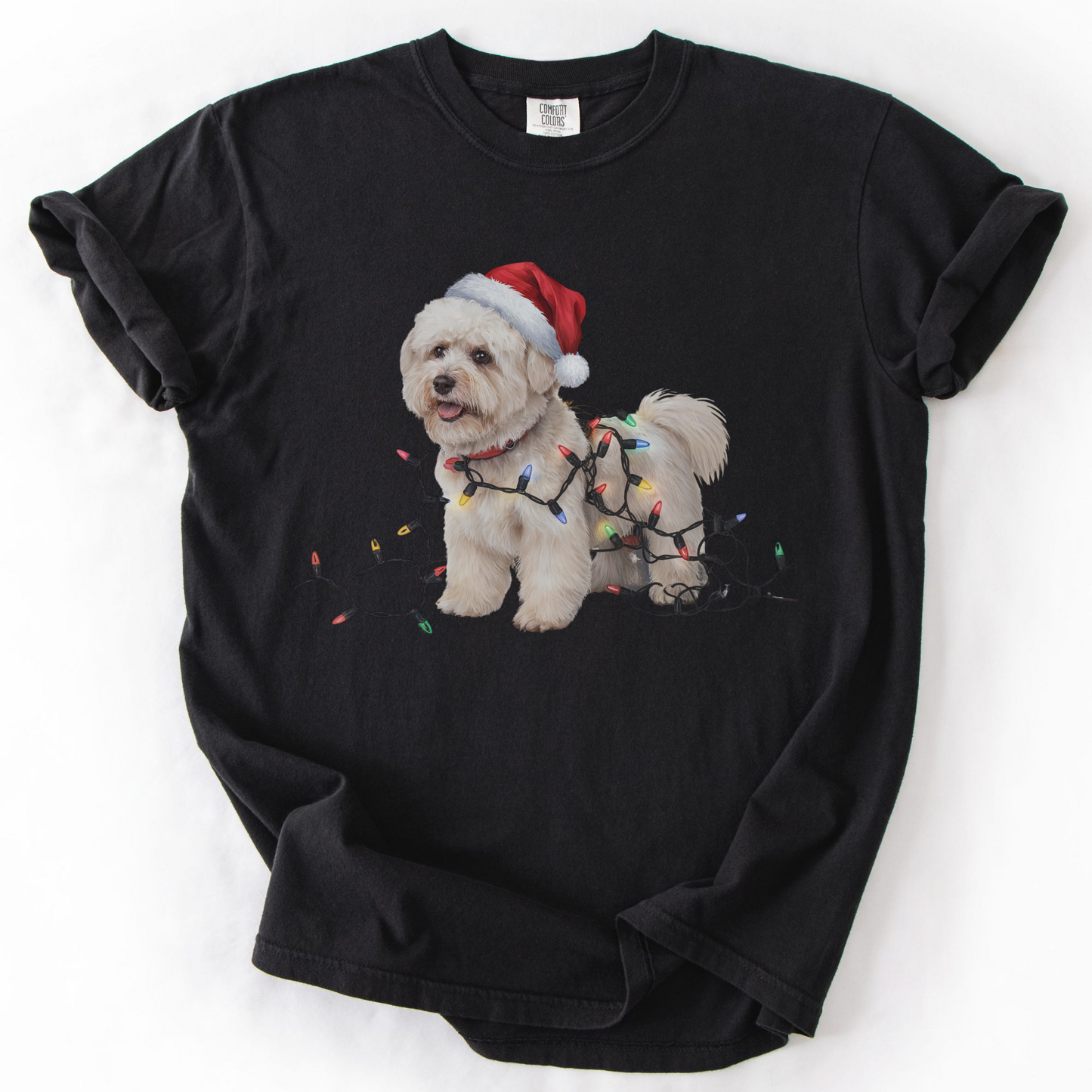 Bichon Frise Christmas Lights Shirt, Festive Holiday Tee for Fluffy Dog Lovers