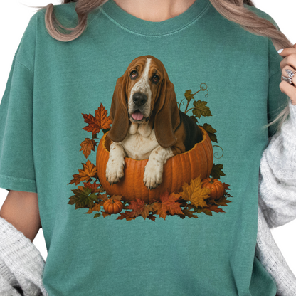 Basset Hound Pumpkin Shirt Fall Dog Lover Autumn Comfort Colors Graphic Tee Gift Apparel