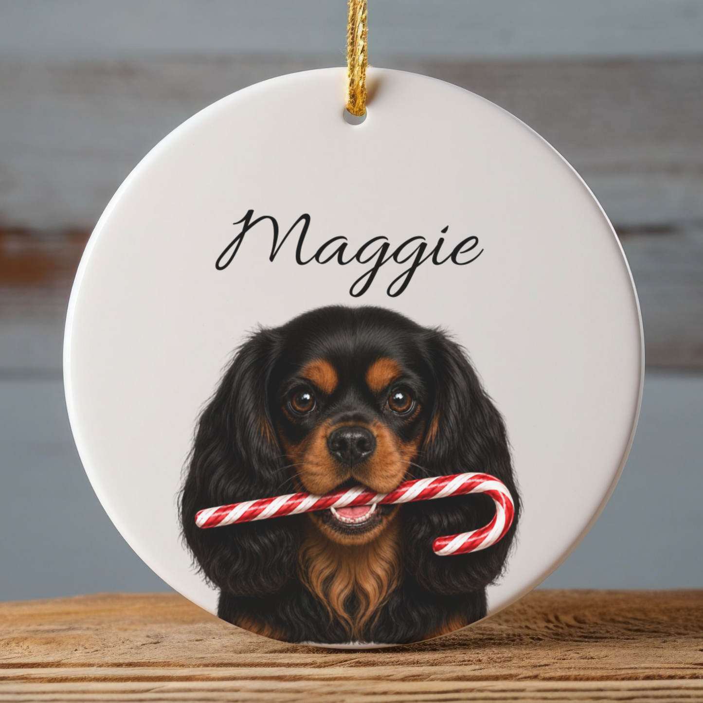 Personalized Black and Tan Cavalier Ornament, Custom Dog Name Christmas Ornament, Cavalier King Charles Gift