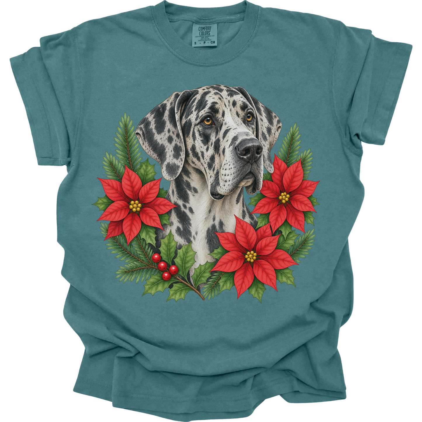 Great Dane Christmas Shirt, Poinsettia Dog Mom Holiday Tee