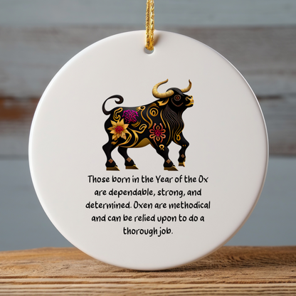 Chinese Zodiac Ox Ornament, Year of the Ox Horoscope Gift for Lunar New Year