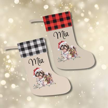 Personalized Shih Tzu Christmas Stocking, Holiday Decor Gift for Pet Lovers