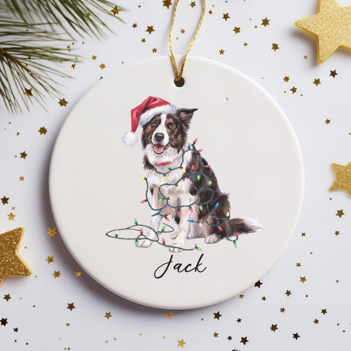 Personalized Border Collie Christmas Ornament, Festive Dog Lover Ceramic Keepsake
