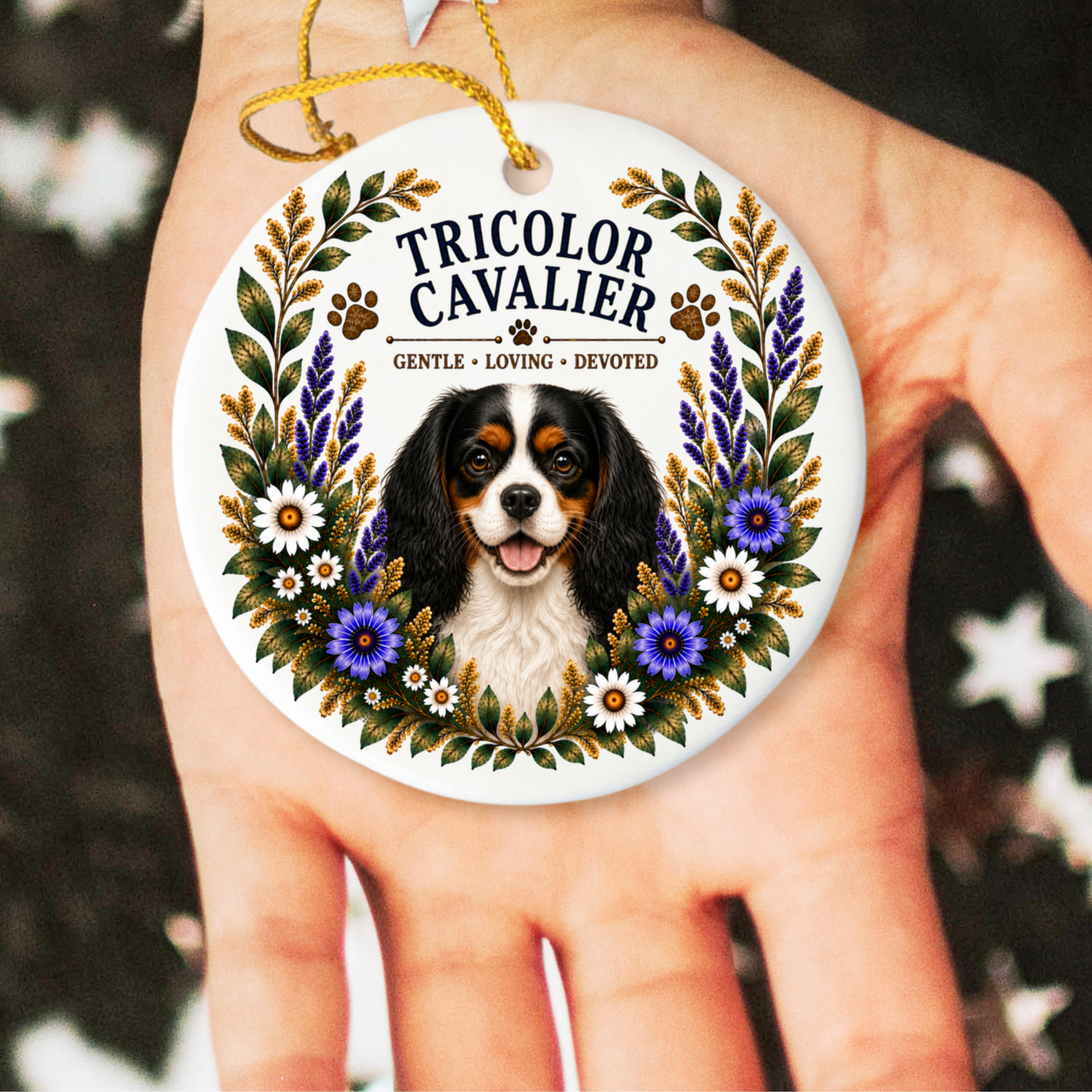 Tricolor Cavalier Ornament, Cavalier King Charles Spaniel Gift, Tricolor Cavalier Dog Mom Keepsake