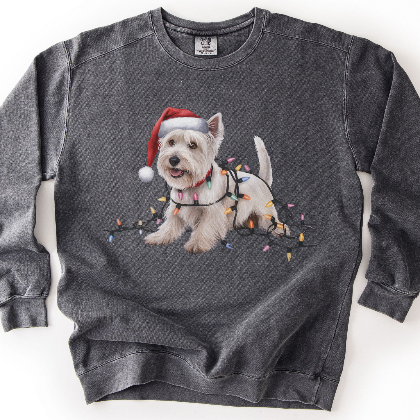 West Highland Terrier Christmas Lights Sweatshirt, Festive Dog Mom Holiday Sweater