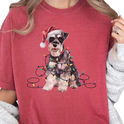 Schnauzer Christmas Lights Shirt, Festive Holiday Tee for Bearded Dog Lovers