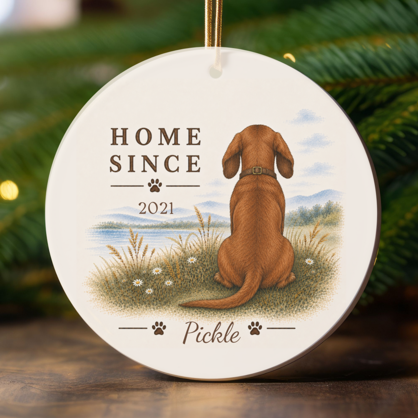 Personalized Red Dachshund Ornament, Double Sided Gotcha Day Gift, Custom Dog Keepsake