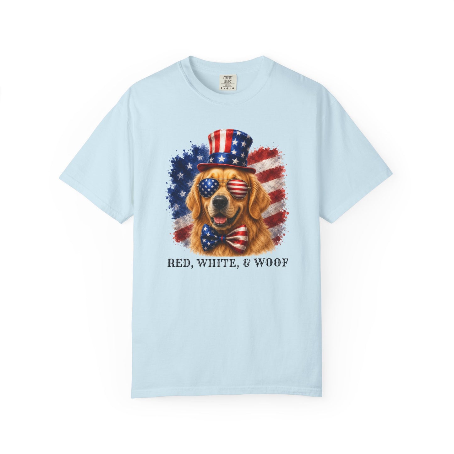 Patriotic Golden Retriever Red White & Woof Shirt