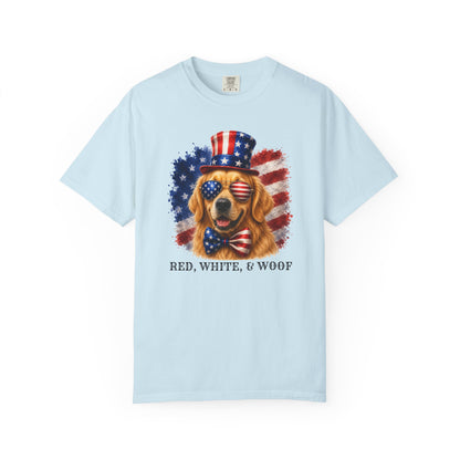 Patriotic Golden Retriever Red White & Woof Shirt