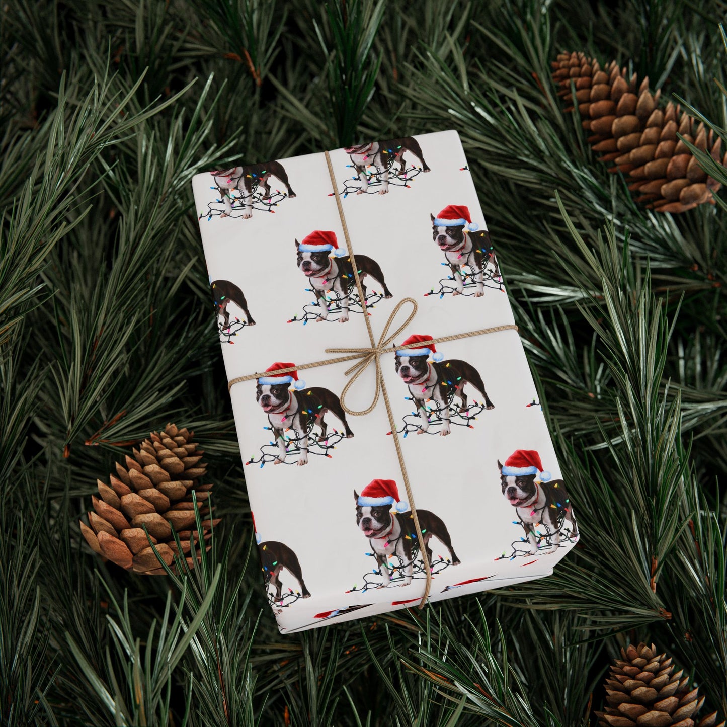 Boston Terrier Christmas Lights Wrapping Paper
