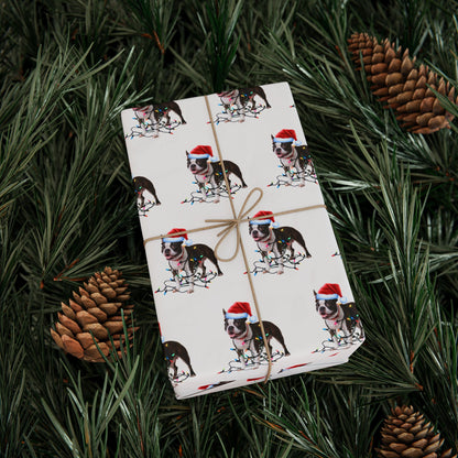 Boston Terrier Christmas Lights Wrapping Paper