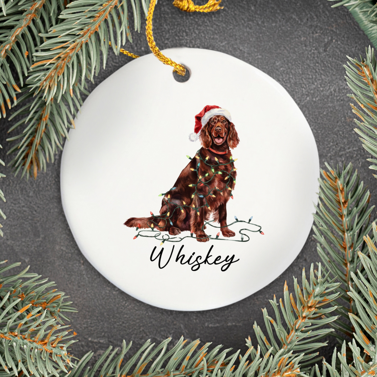 Personalized Irish Setter Ornament, Custom Dog Lover Gift, Christmas Tree Decor, Holiday Dog Keepsake, Round Pet Ornament