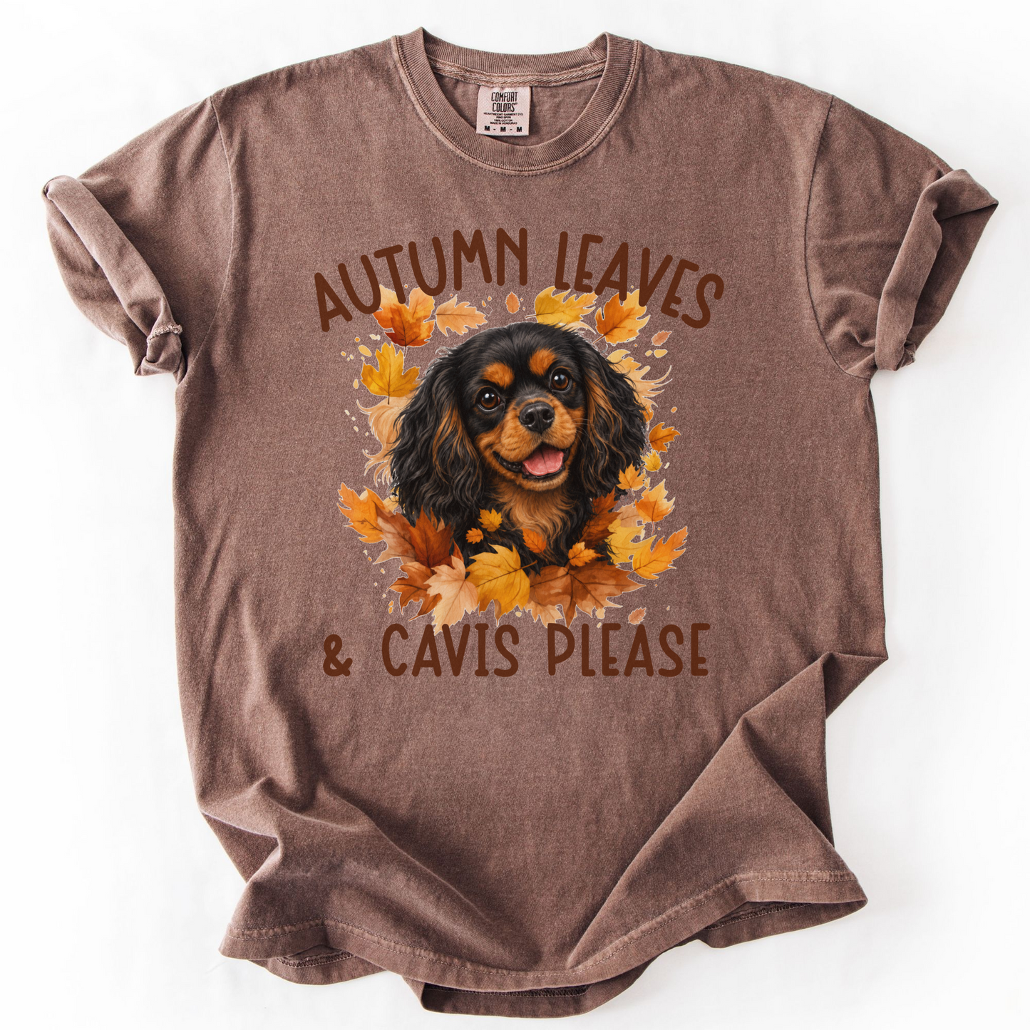 Black and Tan Cavalier Mom Fall Shirt, Autumn Leaves & Cavaliers Please