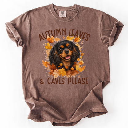 Black and Tan Cavalier Mom Fall Shirt, Autumn Leaves & Cavaliers Please
