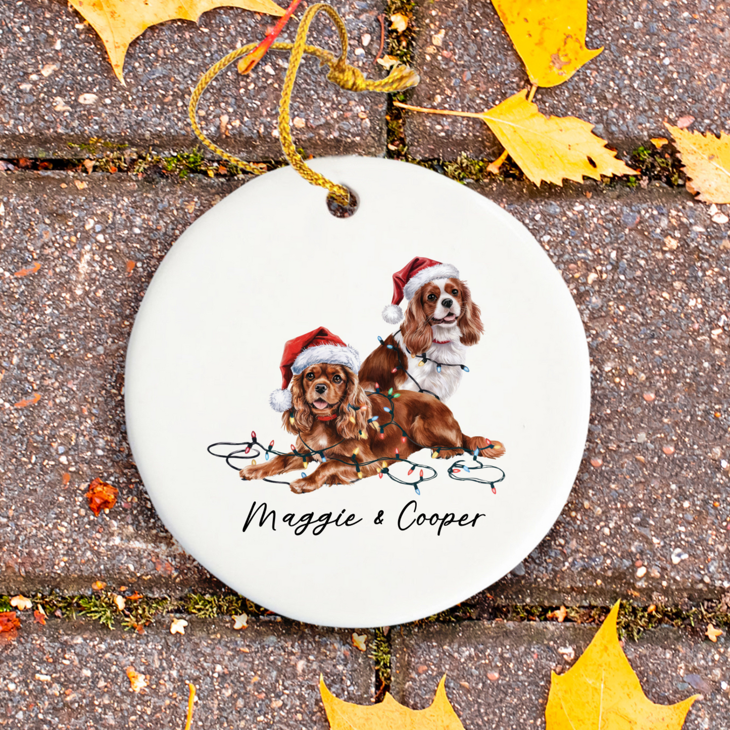 Cavalier King Charles Spaniel Christmas Ornament, Personalized Dog Name Keepsake, Ceramic Pet Lover Gift