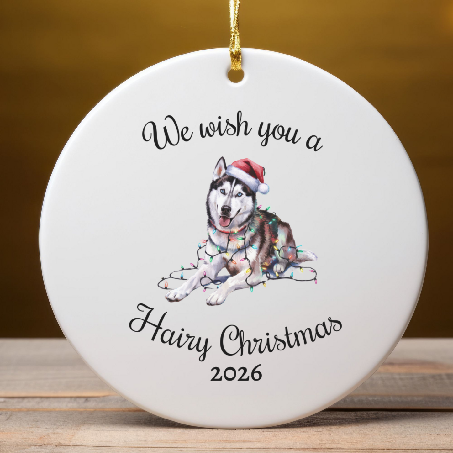 Christmas Siberian Husky Ornament, Christmas Lights Dog Keepsake