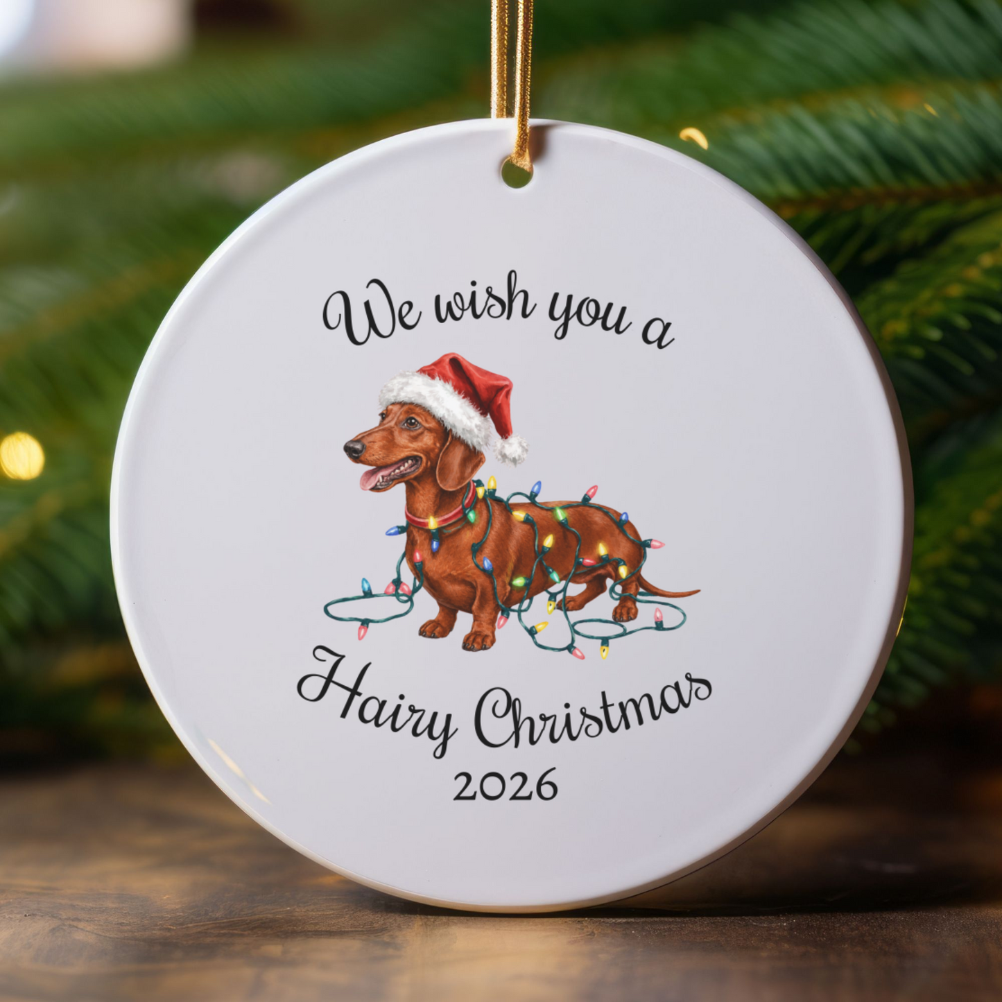 Red Dachshund Christmas Lights Ornament