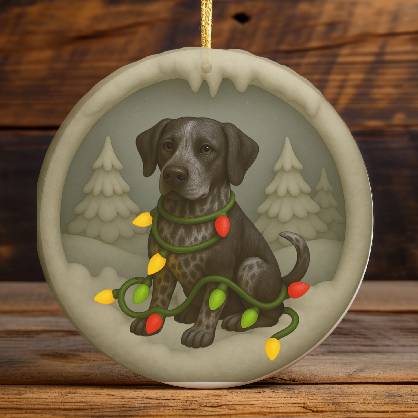 Personalized Black German Shorthaired Pointer Christmas Ornament, 3D Clay-Style Dog Keepsake with Lights