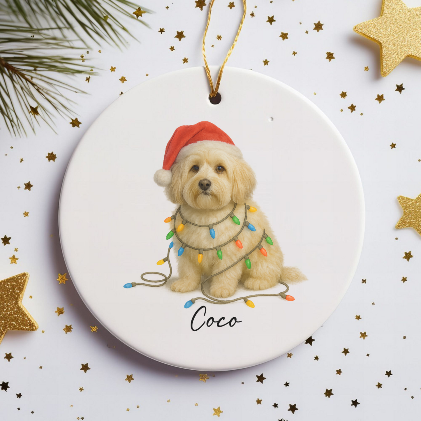 Personalized Cream Havanese Christmas Ornament, Ceramic Dog Lover Gift, Holiday Pet Keepsake Tree Decor