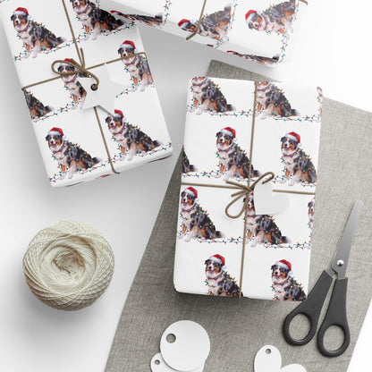 Australian Shepherd Christmas Lights Wrapping Paper