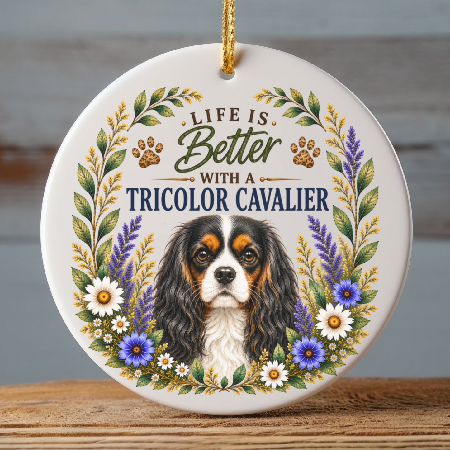 Tricolor Cavalier Ornament, Cavalier King Charles Spaniel Gift, Dog Mom Keepsake, Cavalier Lover Gift
