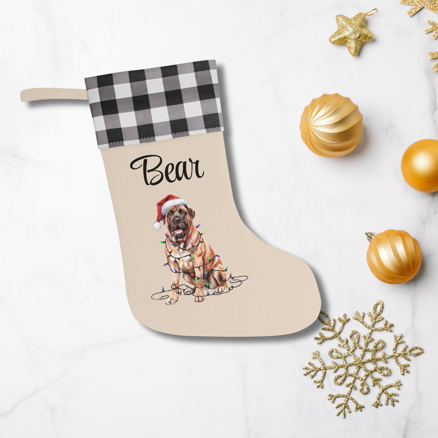 Personalized Mastiff Christmas Stocking, Holiday Decor Gift for Pet Lovers