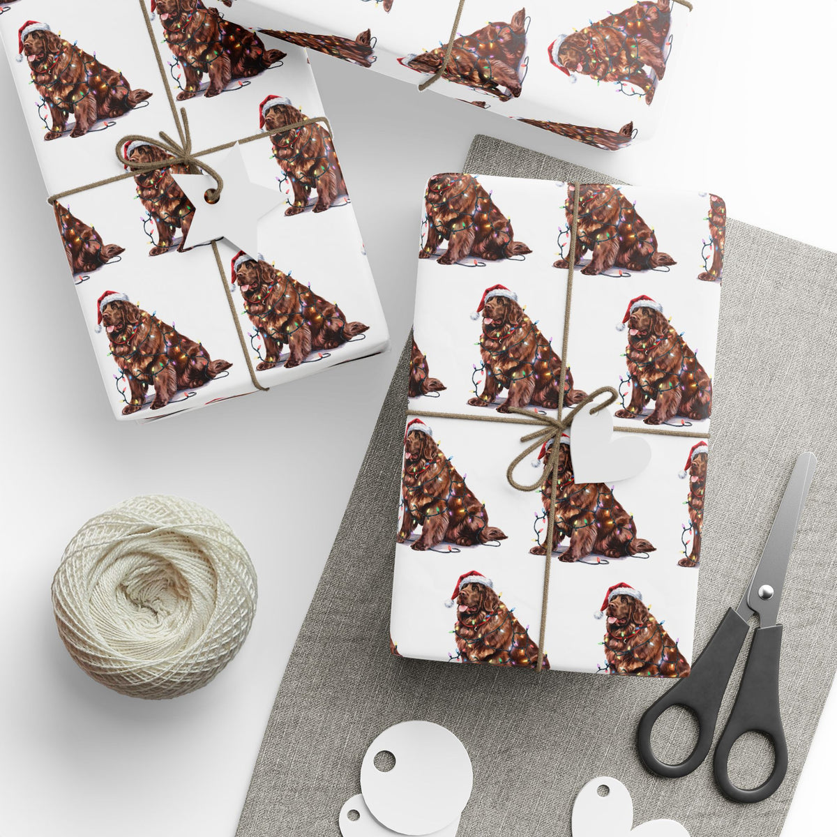 Brown Newfoundland Christmas Lights Wrapping Paper