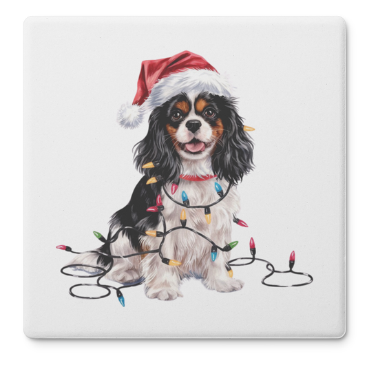 Personalized Tri-Color Cavalier King Charles Spaniel Christmas Coaster Set