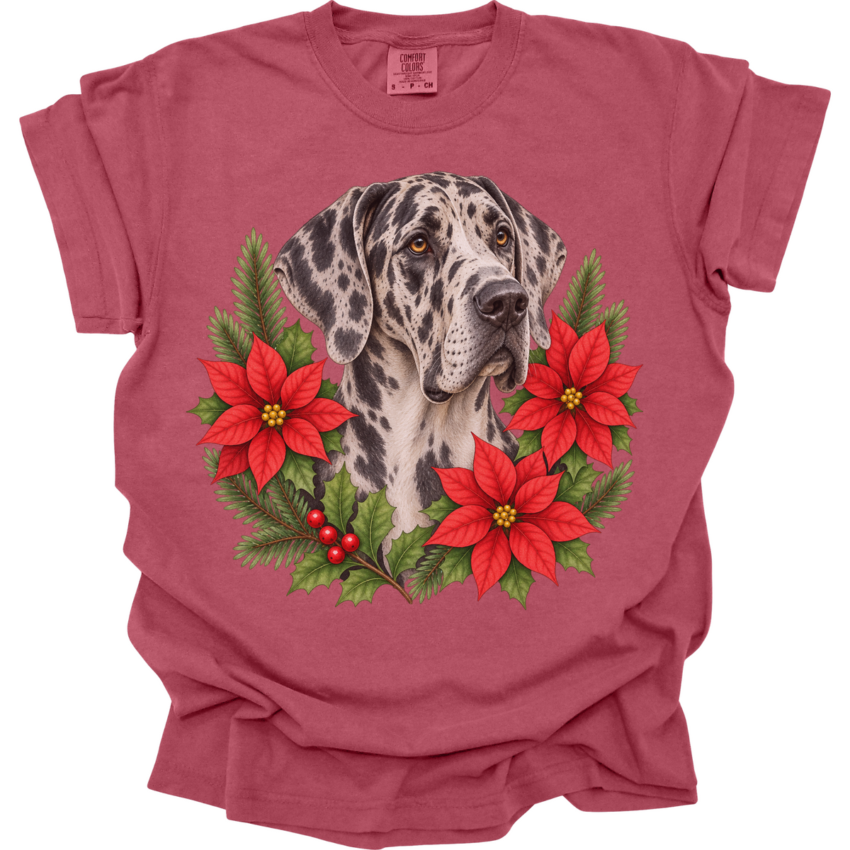 Great Dane Christmas Shirt, Poinsettia Dog Mom Holiday Tee