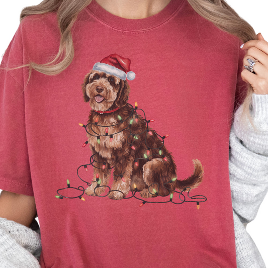 Portuguese Water Dog Christmas Lights Shirt, Festive Holiday Tee for Dog Lovers