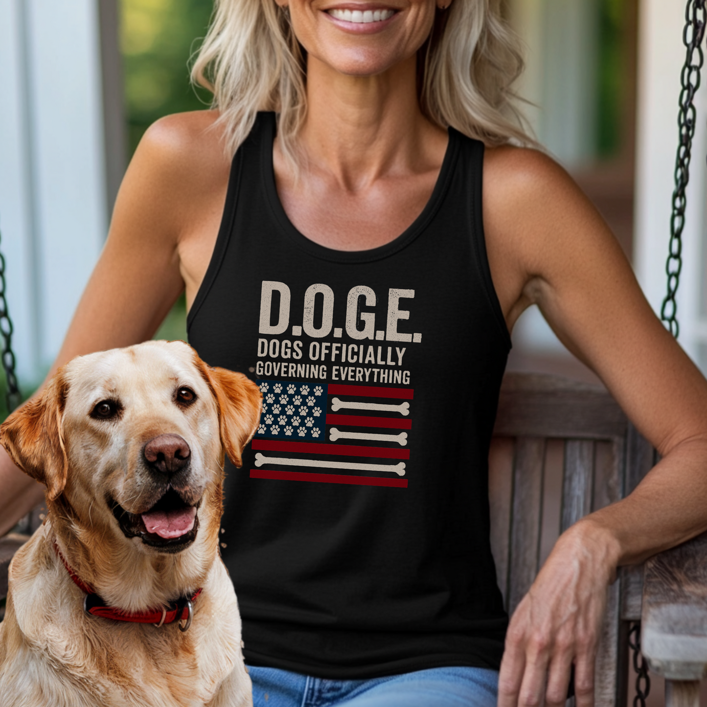 DOGE Funny Patriotic Dog Shirt Dogs Officially Governing Everything Tee for Pet Lovers and 4th of July Fans