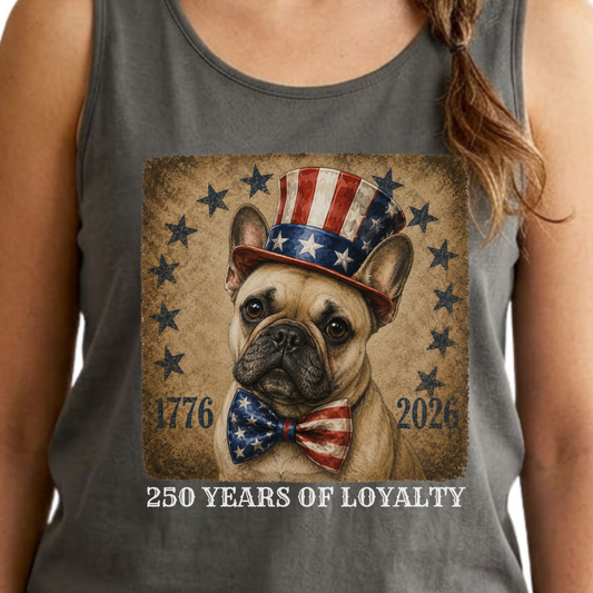 French Bulldog Patriotic Tank Top, 250 Years of Loyalty Dog Lover Summer Americana Shirt