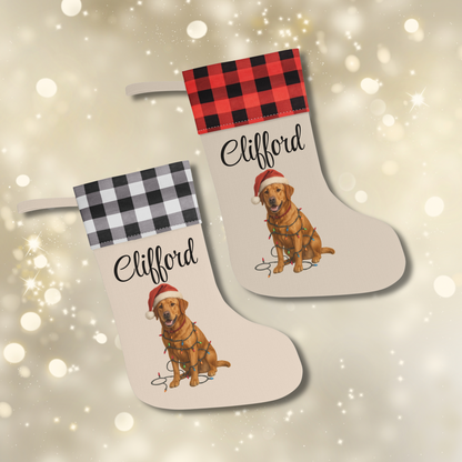 Personalized Fox Red Labrador Retriever Christmas Stocking, Custom Dog Name Holiday Stocking, Labrador Lover Gift, Pet Christmas Decor