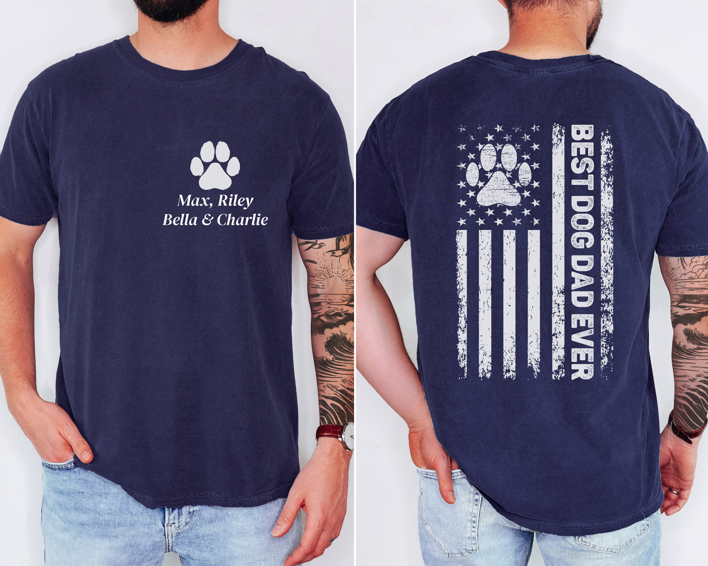 Personalized Best Dog Dad Ever Shirt Custom Paw Print Tee with Dog Names Father’s Day Gift for Dog Lovers