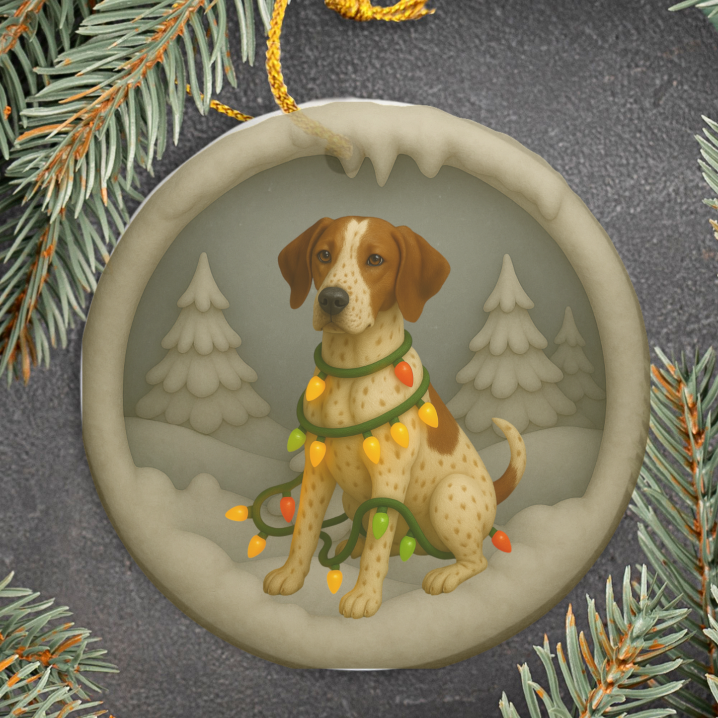 Personalized English Pointer Christmas Ornament, 3D Clay-Style Dog Keepsake with Lights