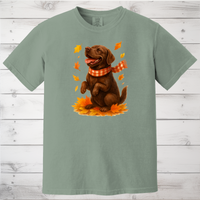 Load image into Gallery viewer, Chocolate Labrador Fall T-Shirt, Autumn Dog Sweatshirt, Pet Lover Gift, Cozy Canine Apparel, Chocolate Lab in Leaves
