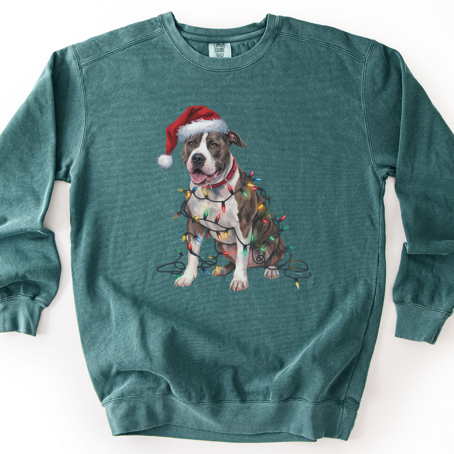 Christmas Pitbull Sweatshirt, Festive Lights Dog Sweater, Pitbull Mom Holiday Apparel