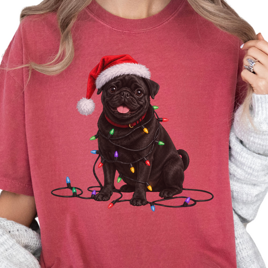 Christmas Black Pug Shirt, Christmas Lights Dog Tee, Christmas Dog Tee, Pug Mom Tshirt, Gift for Dog Lover, Pug