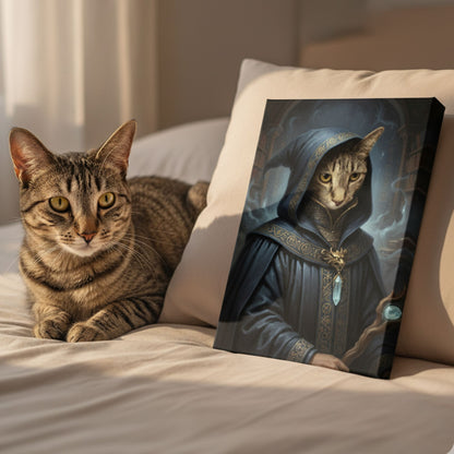 Personalized Dog or Cat Wizard Portrait, Custom Fantasy Sorcerer Pet Canvas