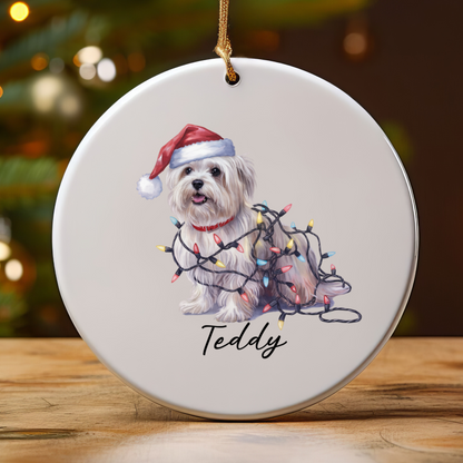 Maltese Christmas Ornament, Personalized Dog Keepsake