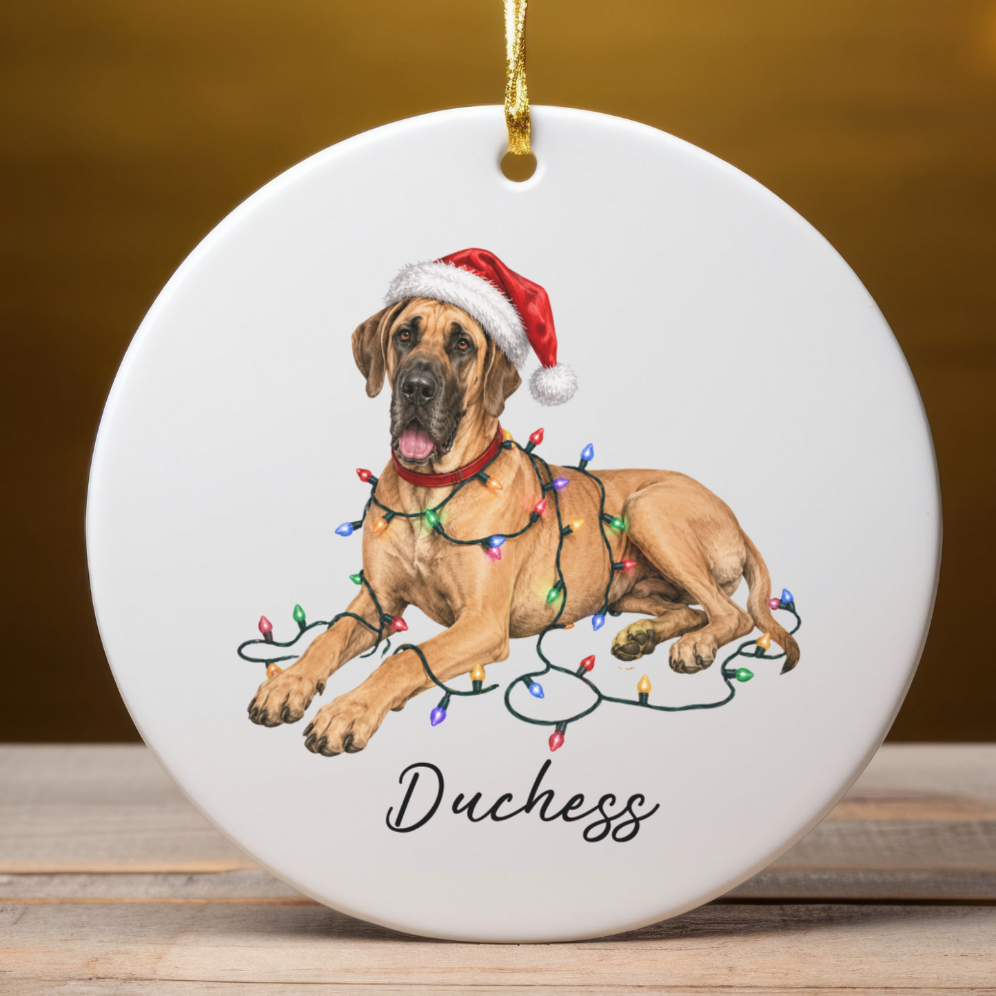 Personalized Fawn Great Dane Christmas Ornament, Festive Dog Keepsake