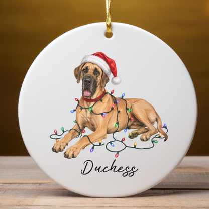 Personalized Fawn Great Dane Christmas Ornament, Festive Dog Keepsake