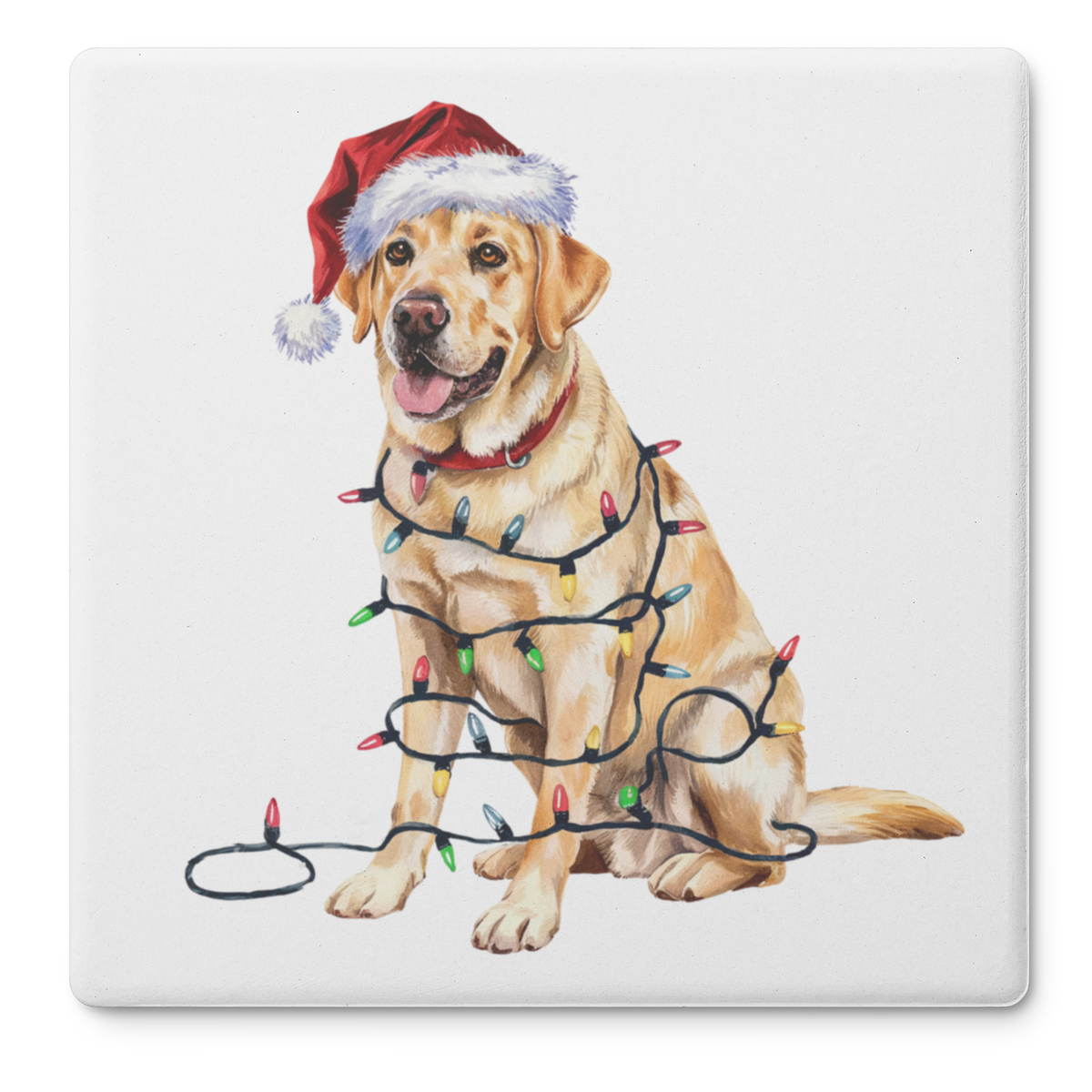 Personalized Yellow Lab Dog Christmas Lights Coasters