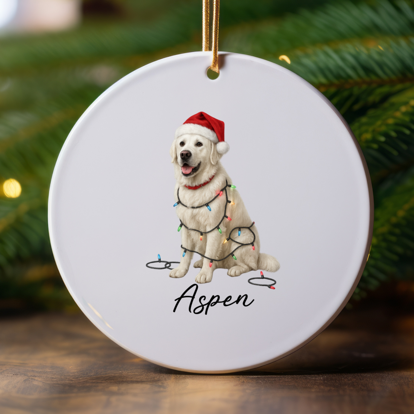 Personalized English Cream Golden Retriever Christmas Lights Ornament